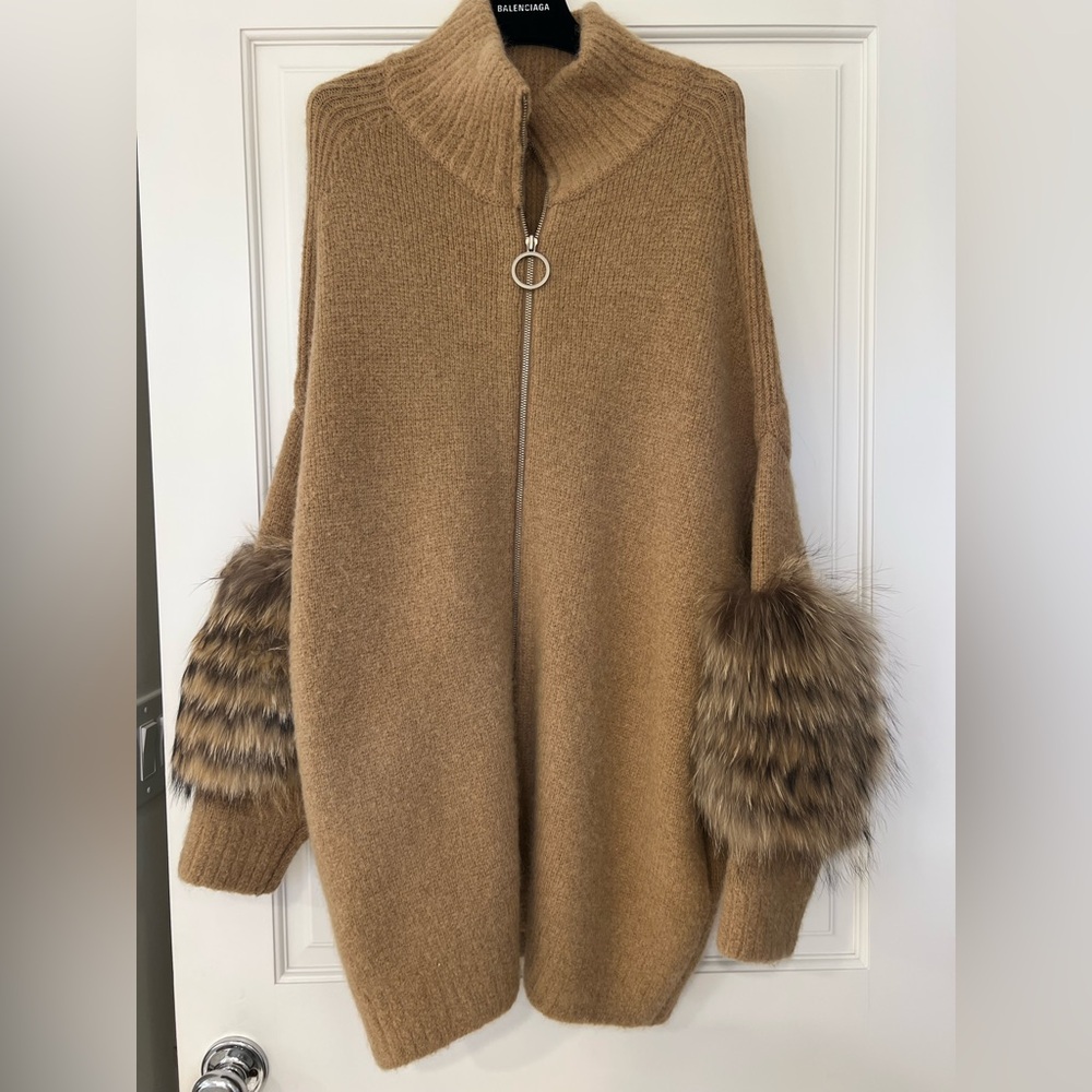 Tan Sweater with Fur Accents